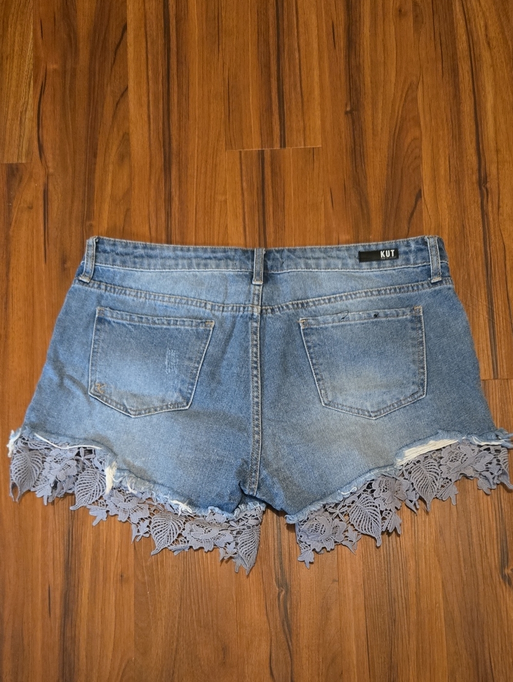 Kut from the Kloth Light Blue Denim Shorts with Lace Trim - Picture 3 of 4